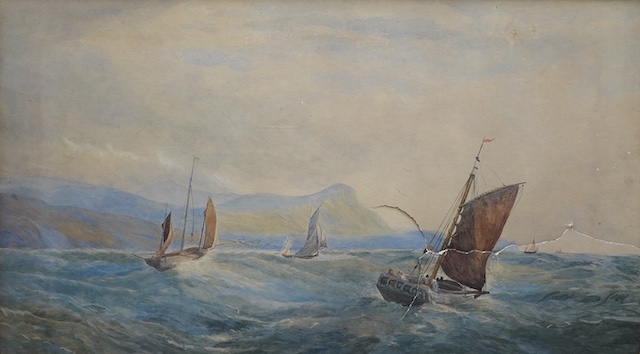 Late 19th/early 20th century, watercolour, Shipping scene, 43 x 77cm. Condition - poor